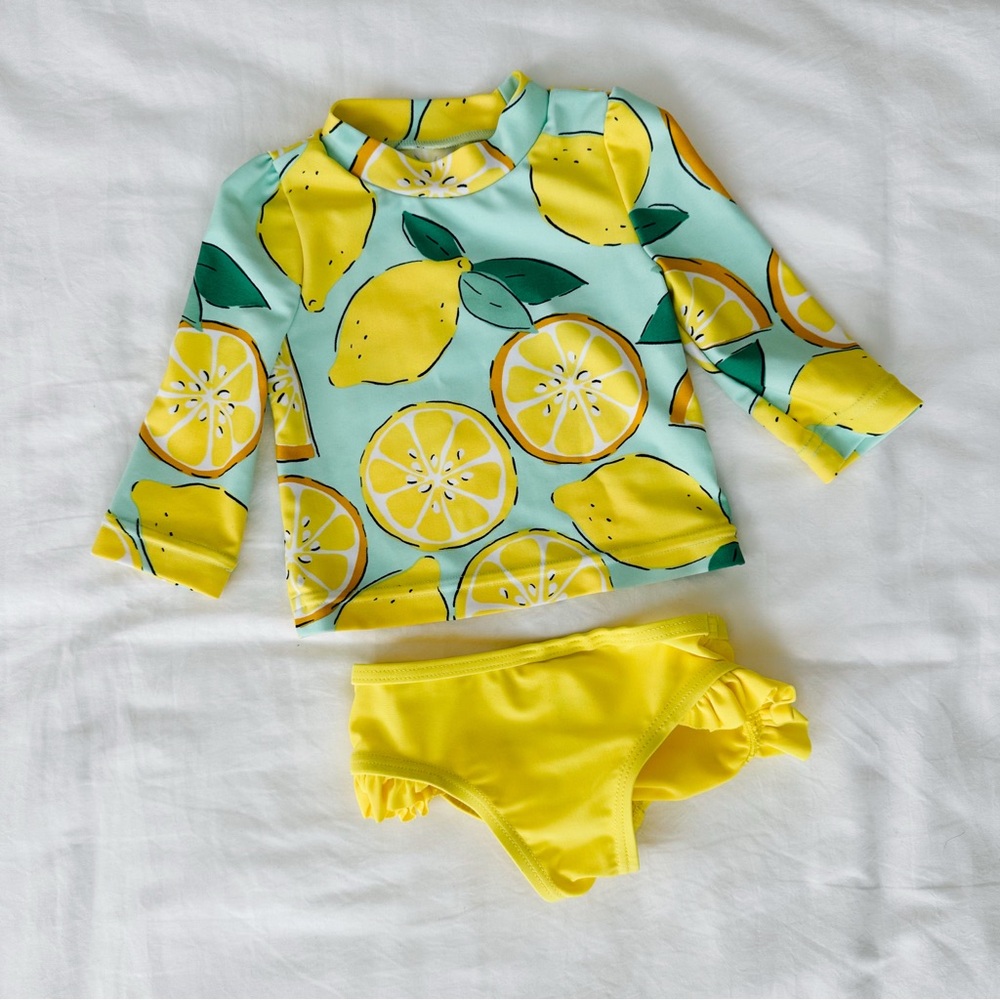 Carter's Lemon Print Baby Girl Swim Rashguard Set - Yellow and Blue